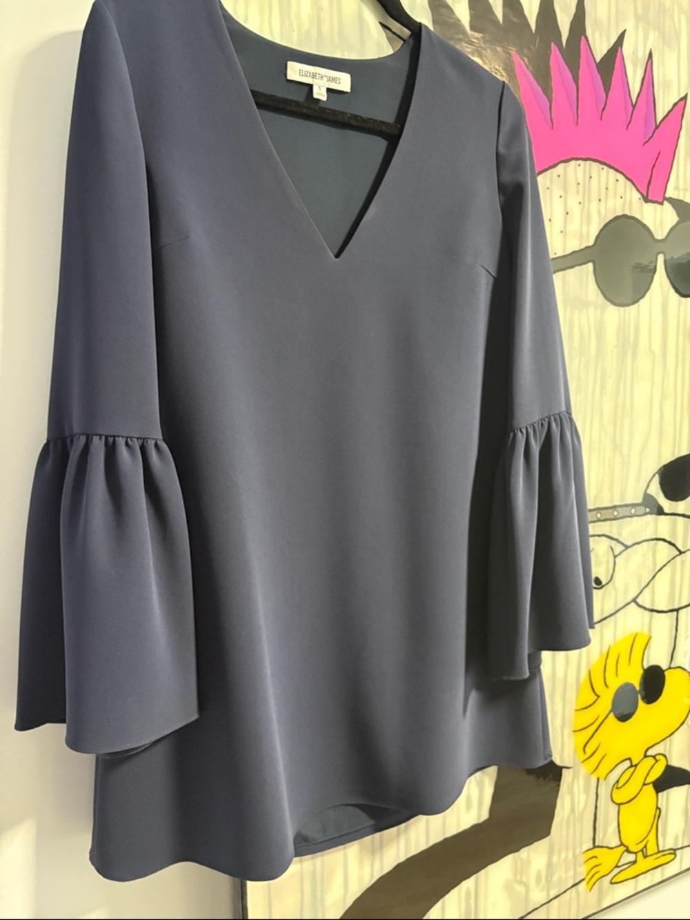 Elizabeth and James Navy V-Neck Bell Sleeve dress.